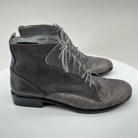 Naot Mistral Boots Ankle Booties Suede Grey Silver Block Heel Lace Up Neutral 38 - Picture 7 of 15
